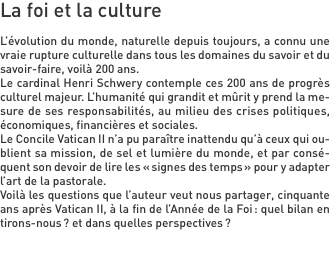 La foi et la culture  L’évolution du monde, naturelle depuis to